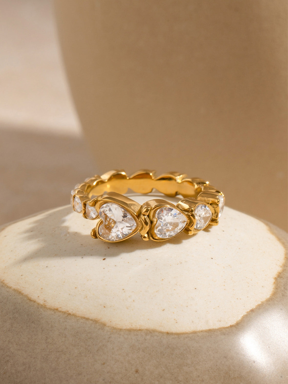 Solar Bloom Heart Rhinestone Ring