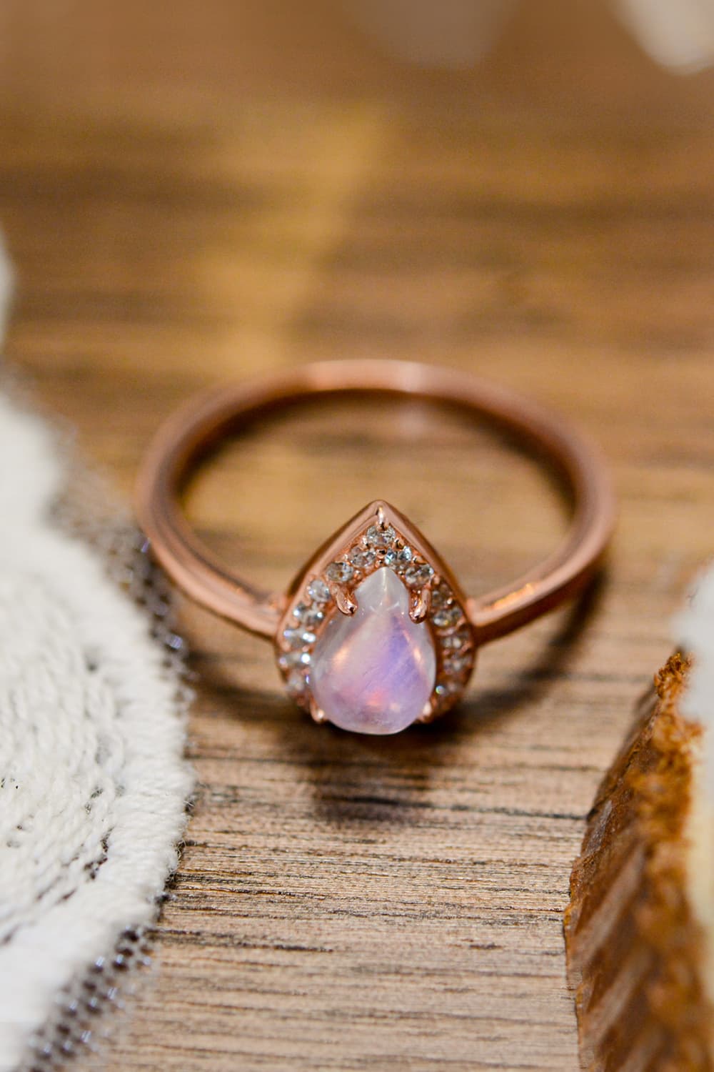 Teardrop Halo Moonstone Ring