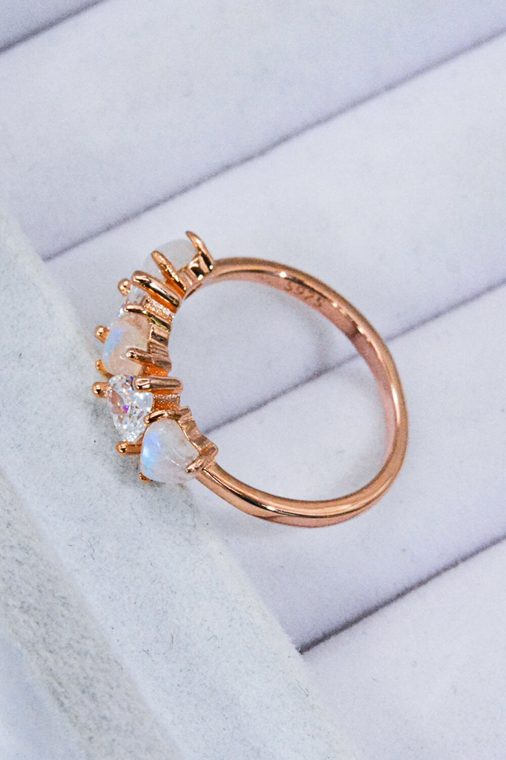 Pandora's Box Moonstone and Zircon Heart Ring
