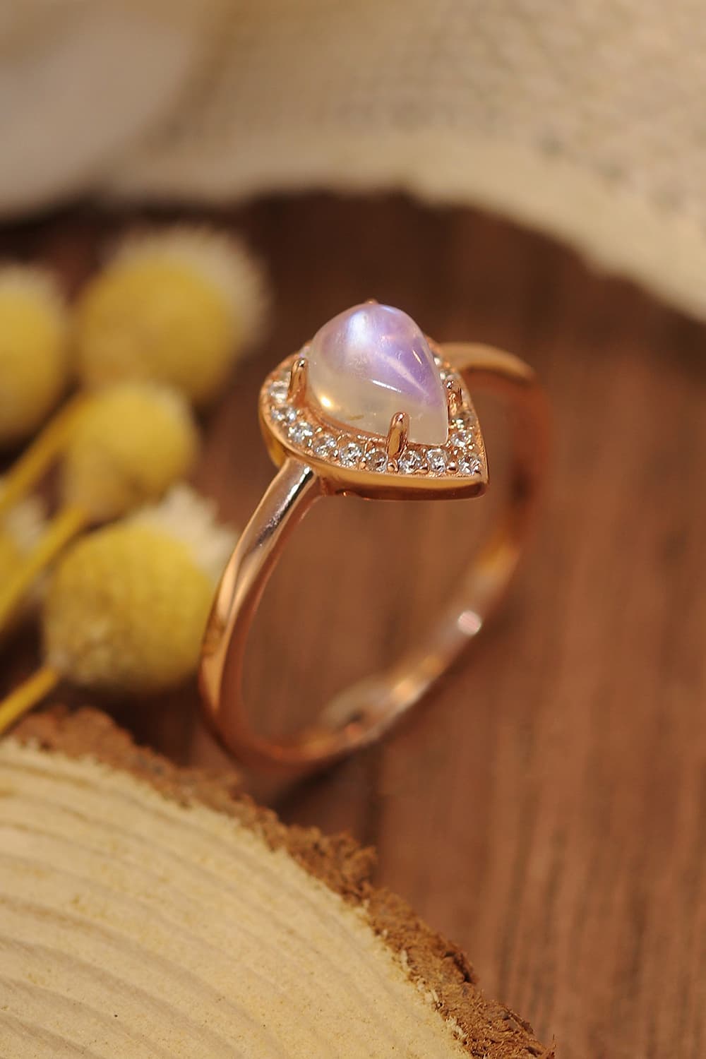 Teardrop Halo Moonstone Ring