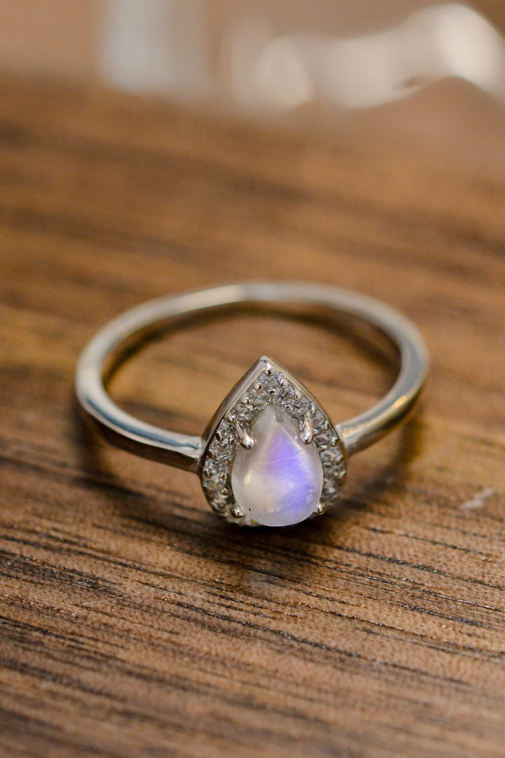 Teardrop Halo Moonstone Ring