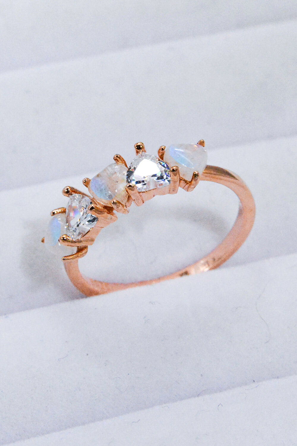 Pandora's Box Moonstone and Zircon Heart Ring