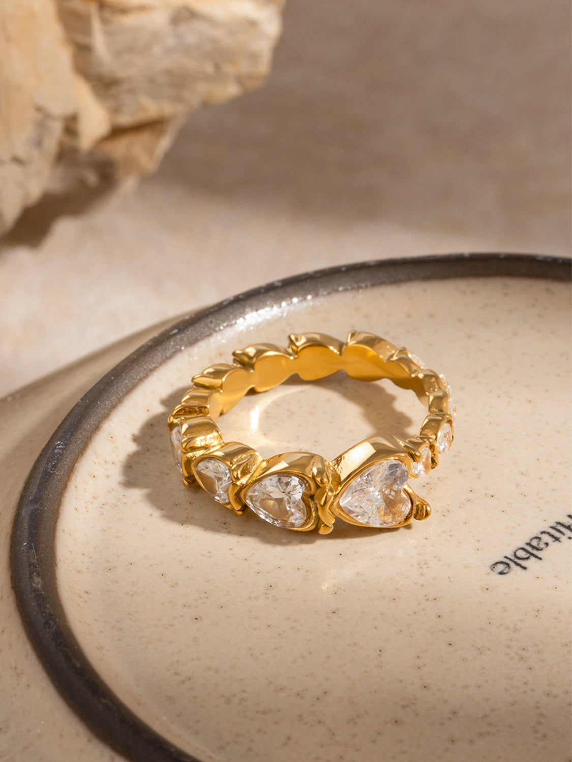 Solar Bloom Heart Rhinestone Ring