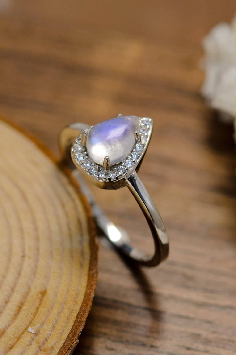 Teardrop Halo Moonstone Ring