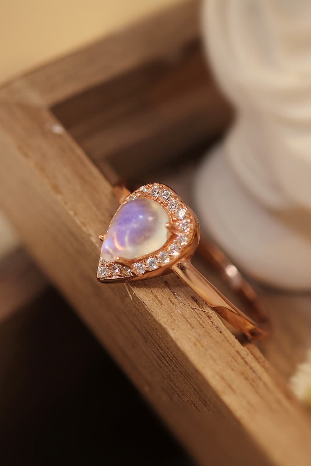 Teardrop Halo Moonstone Ring